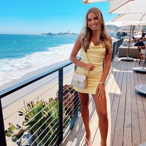 yellow satin mini dress